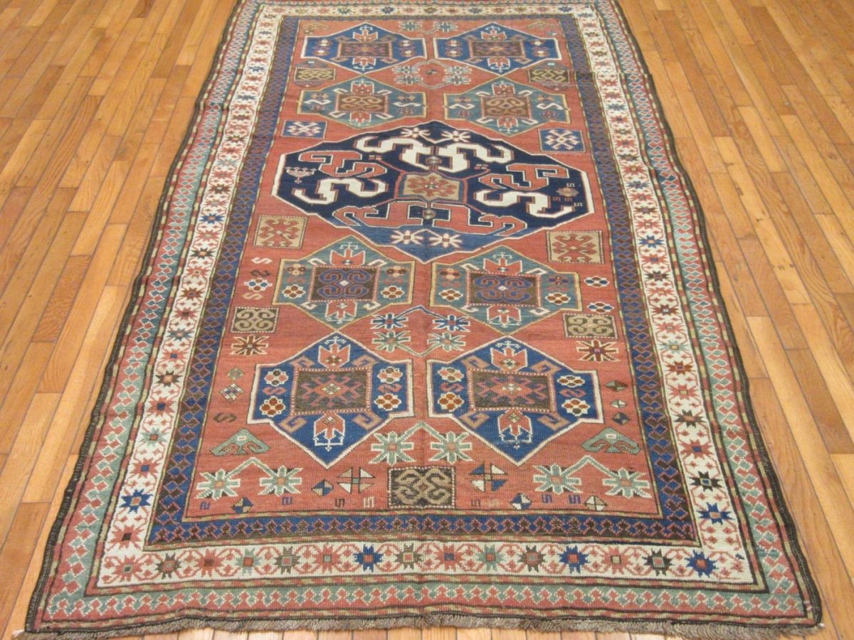 5′ x 8′ Antique Caucasian Kazak Rust Geometric Rug – Traditional Wool