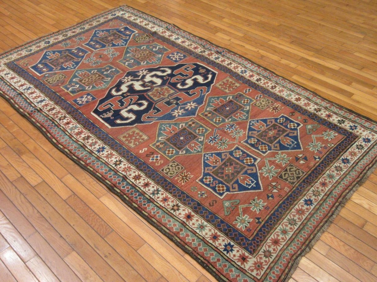 5′ x 8′ Antique Caucasian Kazak Rust Geometric Rug – Traditional Wool