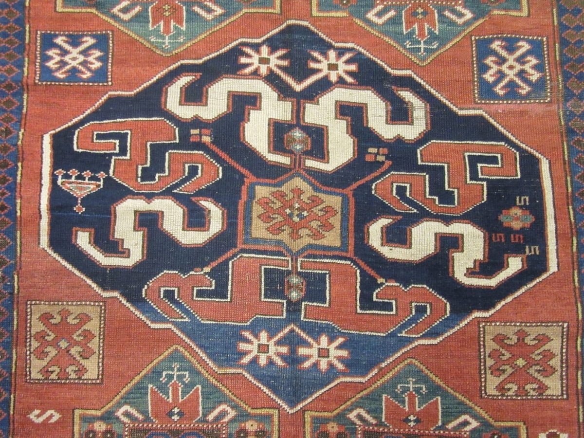 5′ x 8′ Antique Caucasian Kazak Rust Geometric Rug – Traditional Wool
