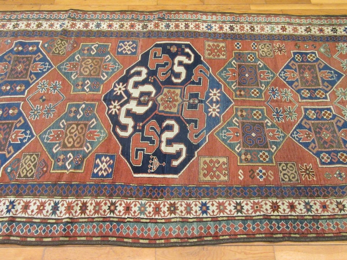 5′ x 8′ Antique Caucasian Kazak Rust Geometric Rug – Traditional Wool