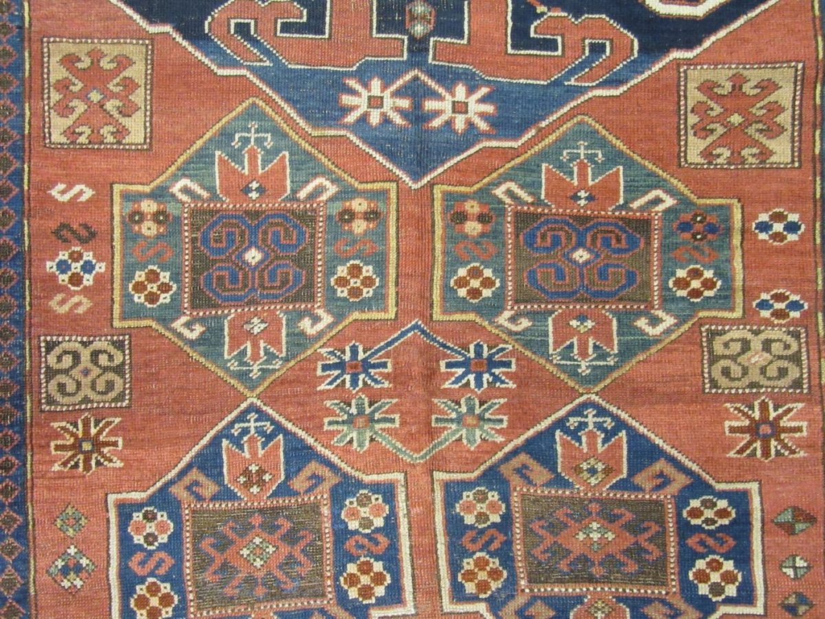 5′ x 8′ Antique Caucasian Kazak Rust Geometric Rug – Traditional Wool