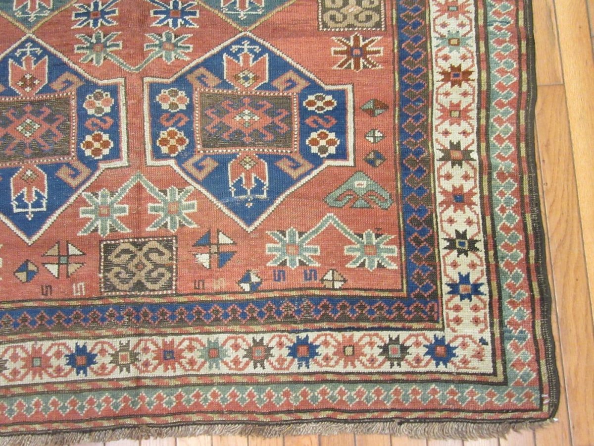 5′ x 8′ Antique Caucasian Kazak Rust Geometric Rug – Traditional Wool
