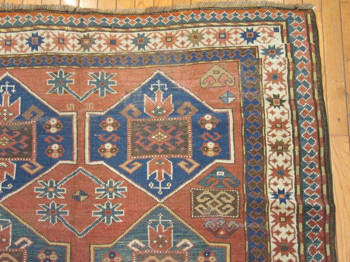 5′ x 8′ Antique Caucasian Kazak Rust Geometric Rug – Traditional Wool
