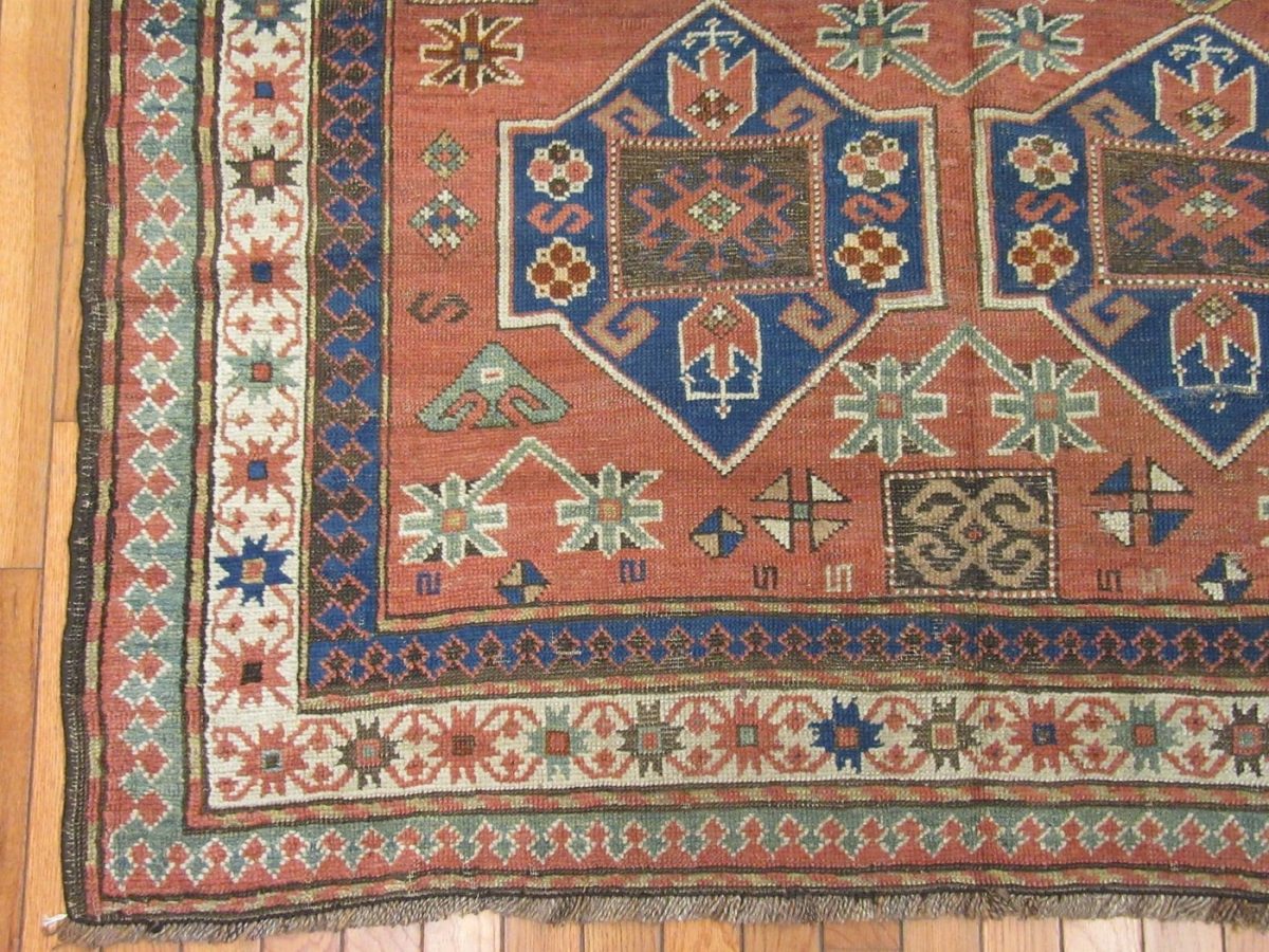 5′ x 8′ Antique Caucasian Kazak Rust Geometric Rug – Traditional Wool