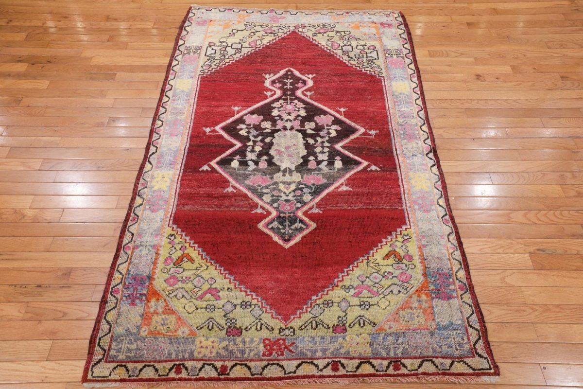 4′ x 6′ Red Hand-Knotted Vintage Turkish Tribal Rug – Traditional Wool