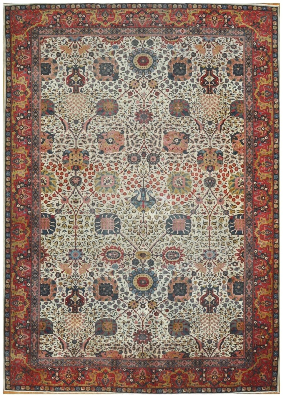 14′ x 20′ Ivory Fine Hand-Knotted Antique Indian Agra Rug – Traditional Wool