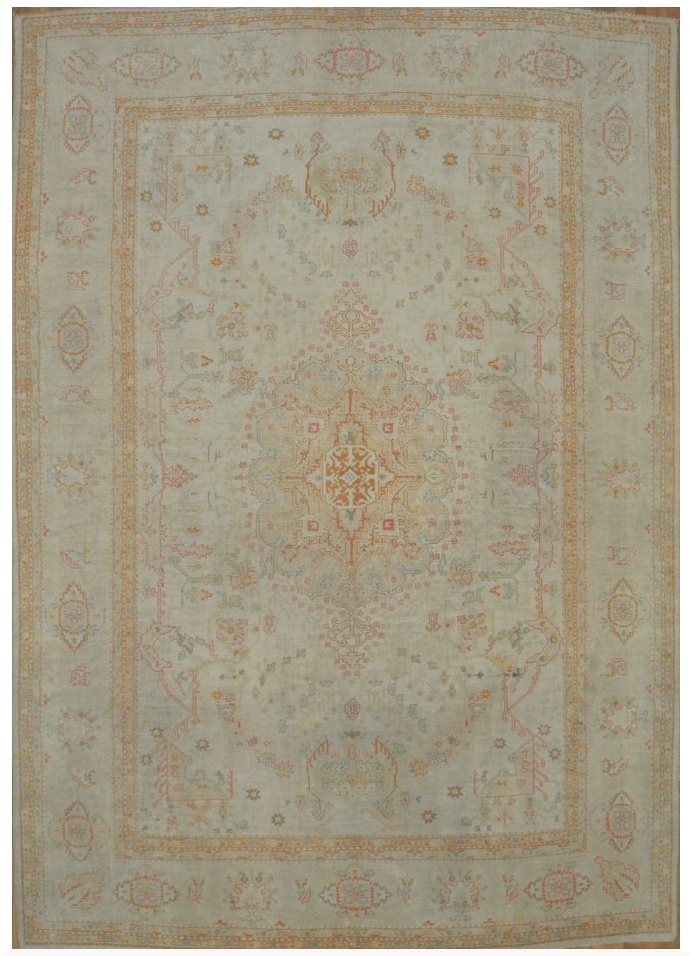 11′ x 18′ Pale Beige Fine Hand-Knotted Turkish Semi Antique Oushak Rug – Transitional Wool