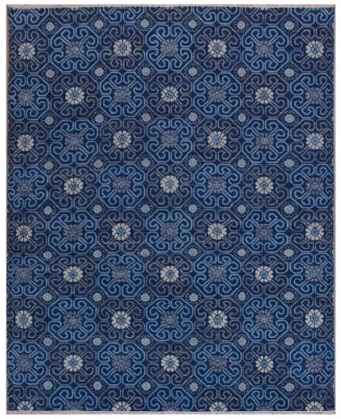 8′ x 10′ Blue Fine Hand-Knotted Indian Modern Design Rug – Contemporary Wool