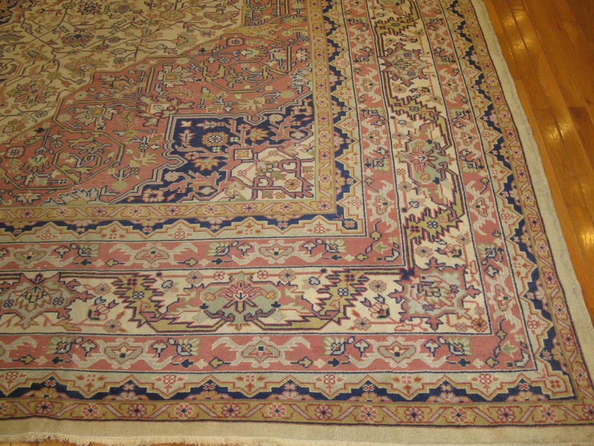 12′ x 17′ Turkish Sivas Beige Floral Medallion Rug – Antique Wool