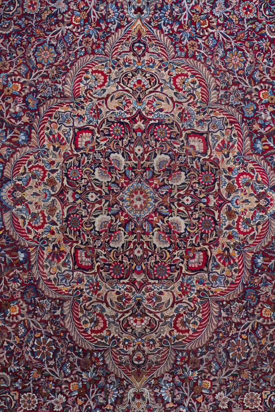 10′ x 13′ Red Fine Hand-Knotted Semi-Antique Persian Kerman Rug – Traditional Wool