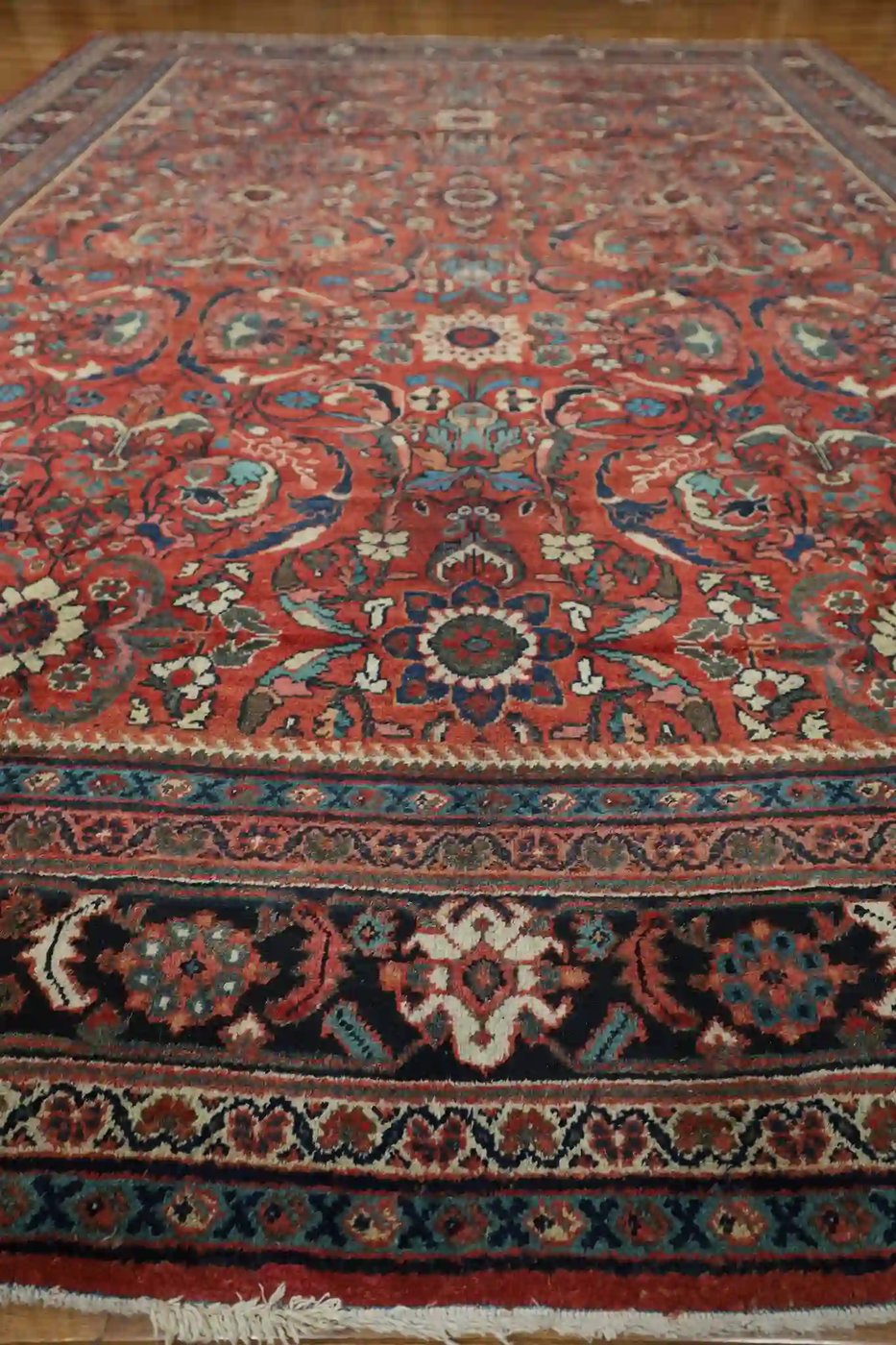 11′ x 14′ Red Fine Hand-Knotted Semi-antique Persian Mahal – Traditional Wool