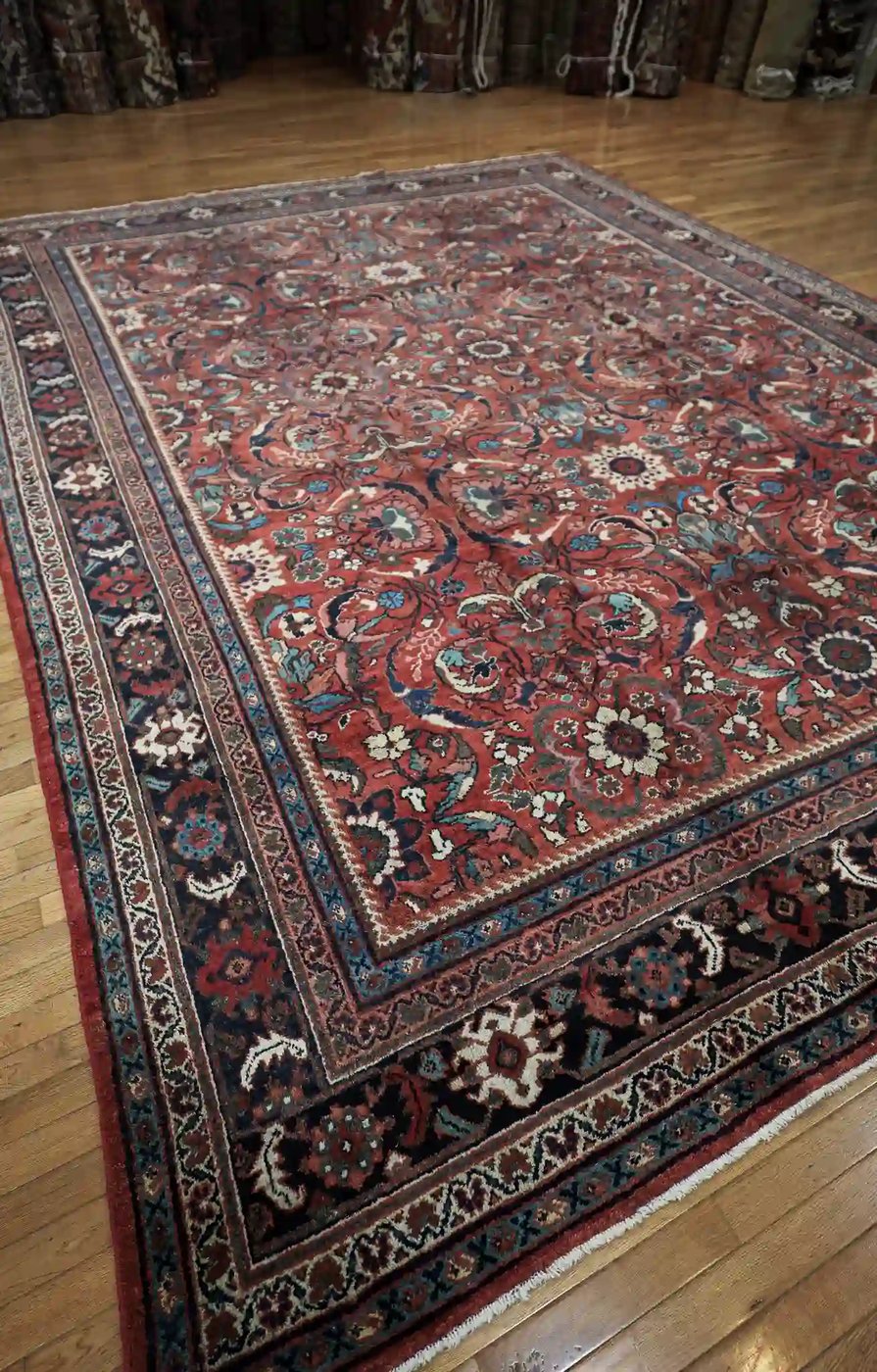 11′ x 14′ Red Fine Hand-Knotted Semi-antique Persian Mahal – Traditional Wool