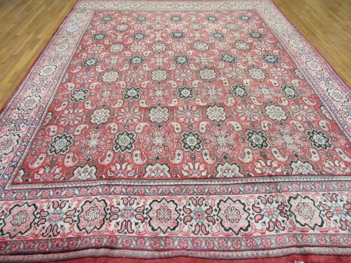 10′ x 13′ Terracotta Red Hand-Knotted Semi-Antique Persian Mahal Rug – Traditional Wool