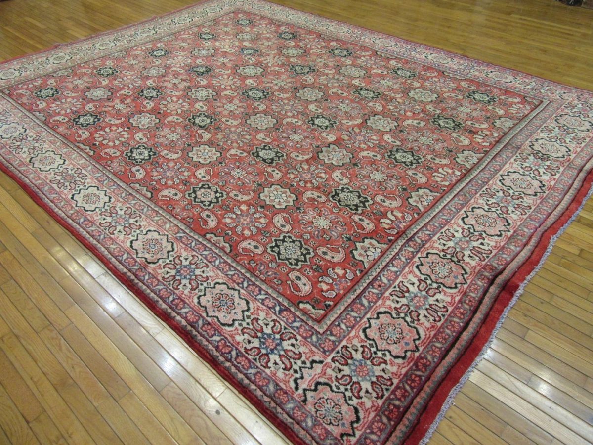 10′ x 13′ Terracotta Red Hand-Knotted Semi-Antique Persian Mahal Rug – Traditional Wool