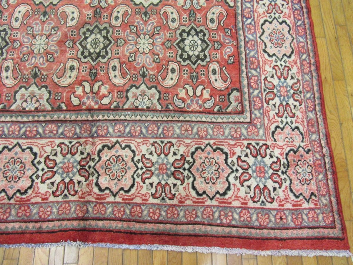 10′ x 13′ Terracotta Red Hand-Knotted Semi-Antique Persian Mahal Rug – Traditional Wool