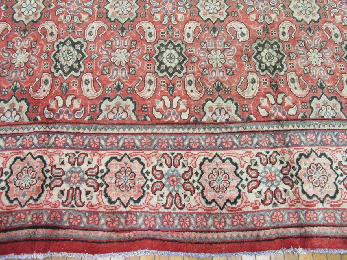 10′ x 13′ Terracotta Red Hand-Knotted Semi-Antique Persian Mahal Rug – Traditional Wool