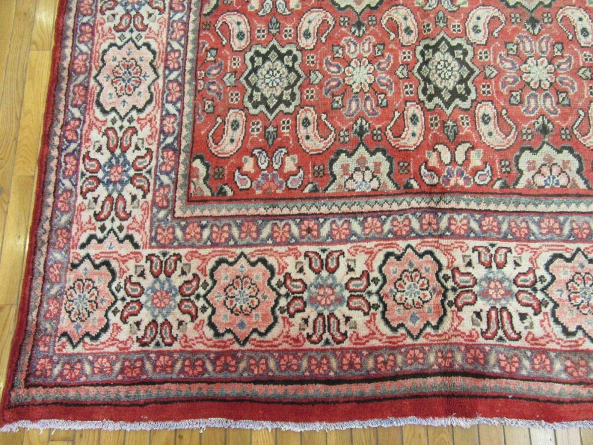 10′ x 13′ Terracotta Red Hand-Knotted Semi-Antique Persian Mahal Rug – Traditional Wool