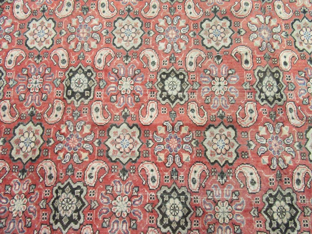10′ x 13′ Terracotta Red Hand-Knotted Semi-Antique Persian Mahal Rug – Traditional Wool
