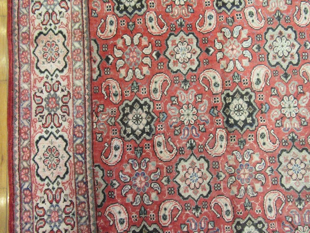 10′ x 13′ Terracotta Red Hand-Knotted Semi-Antique Persian Mahal Rug – Traditional Wool