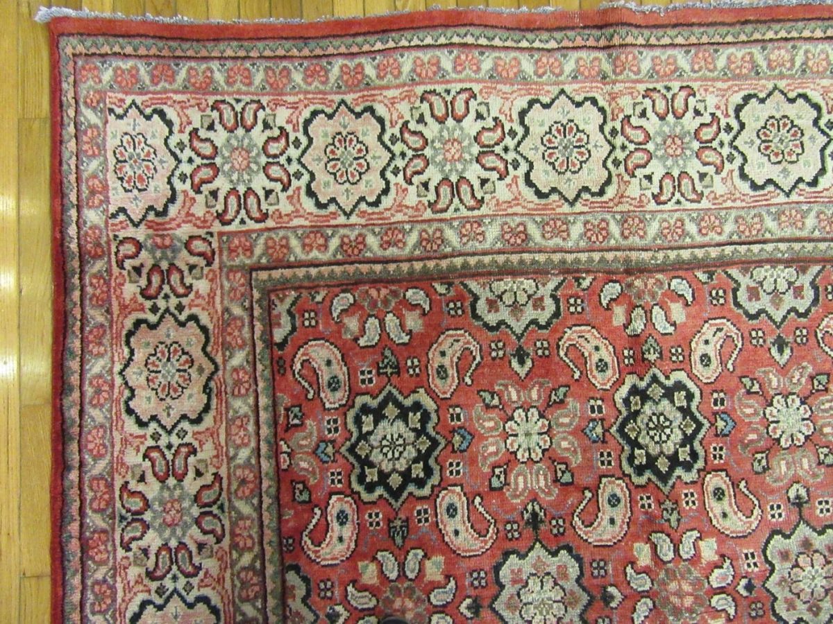 10′ x 13′ Terracotta Red Hand-Knotted Semi-Antique Persian Mahal Rug – Traditional Wool