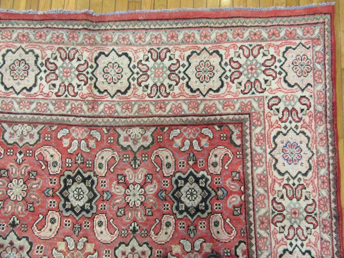 10′ x 13′ Terracotta Red Hand-Knotted Semi-Antique Persian Mahal Rug – Traditional Wool