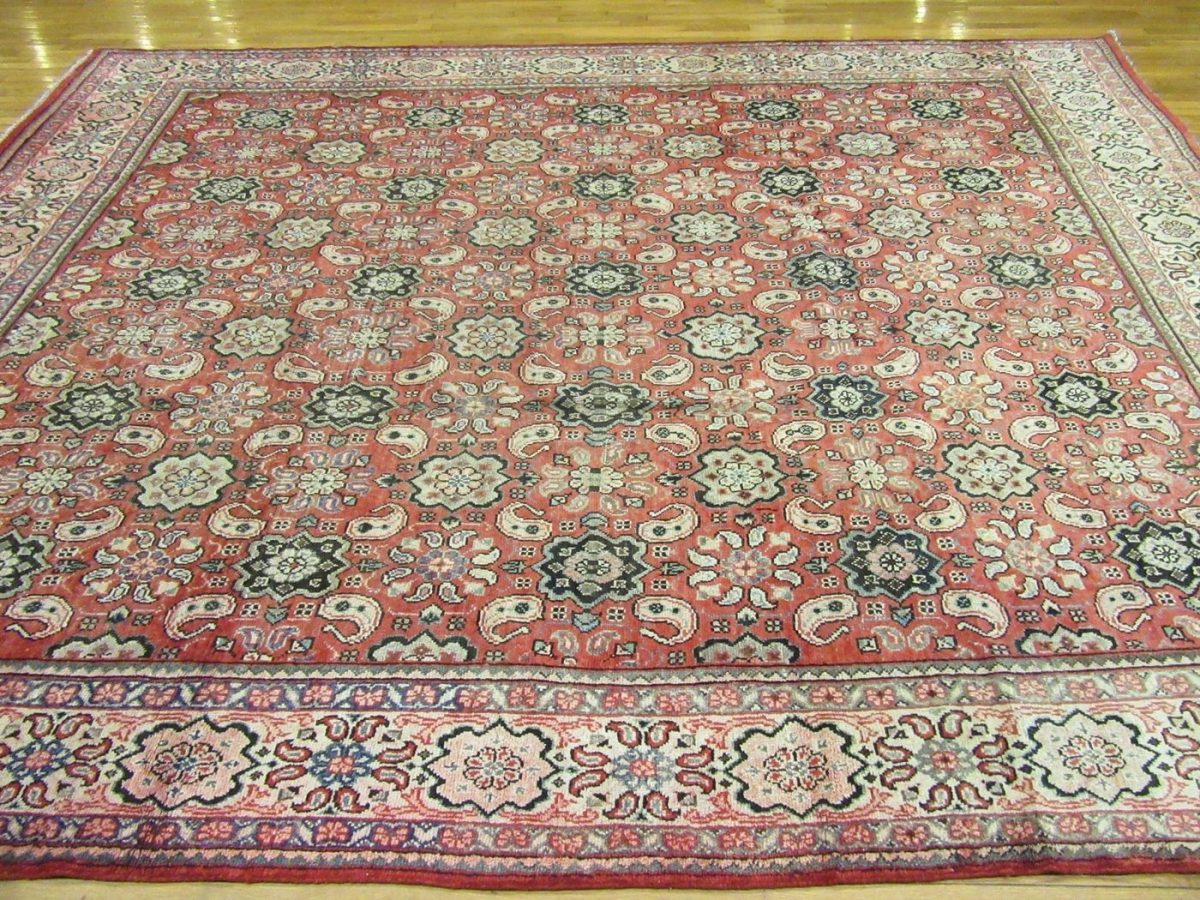 10′ x 13′ Terracotta Red Hand-Knotted Semi-Antique Persian Mahal Rug – Traditional Wool