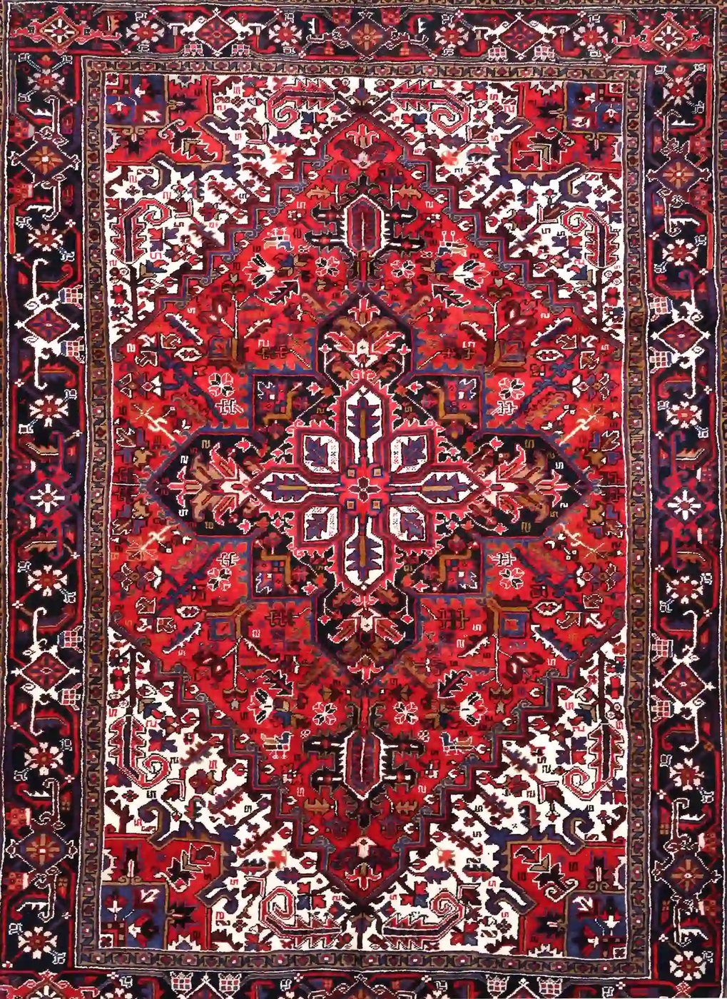 7′ x 10′ Red Fine Hand-Knotted Persian Heriz Rug – Traditional Wool