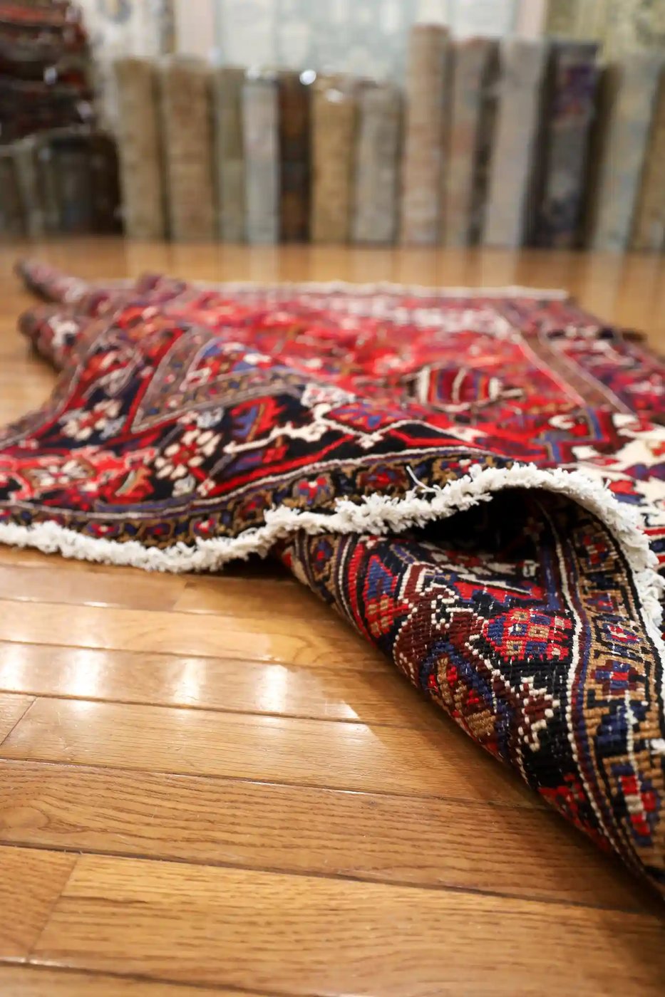 7′ x 10′ Red Fine Hand-Knotted Persian Heriz Rug – Traditional Wool