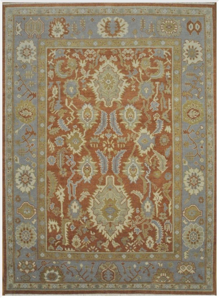 10′ x 14′ Terracotta Fine Hand-Knotted Indian Oushak Rug – Transitional Wool