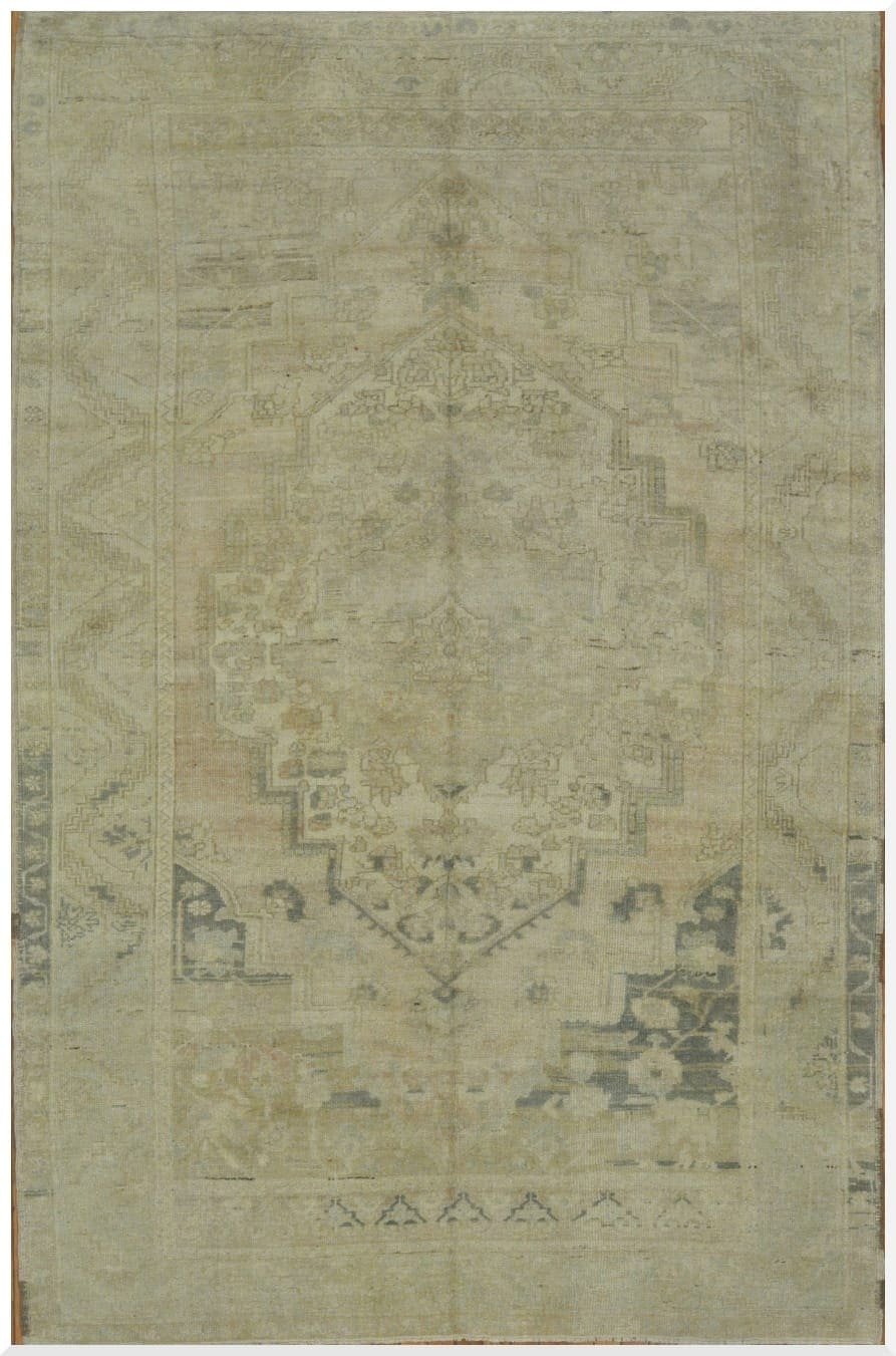 6′ x 10′ Beige Fine Hand-Knotted Turkish Antique Washed Vintage Rug – Transitional Wool