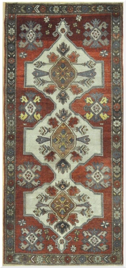 4′ x 9′ Red Fine Hand-Knotted Turkish Vintage Tribal Rug – Traditional Wool