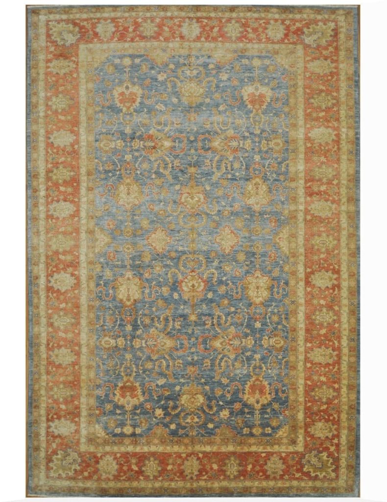 12′ x 18′ Blue Fine Hand-Knotted Pakistani Sultanabad Design Rug – Traditional Wool