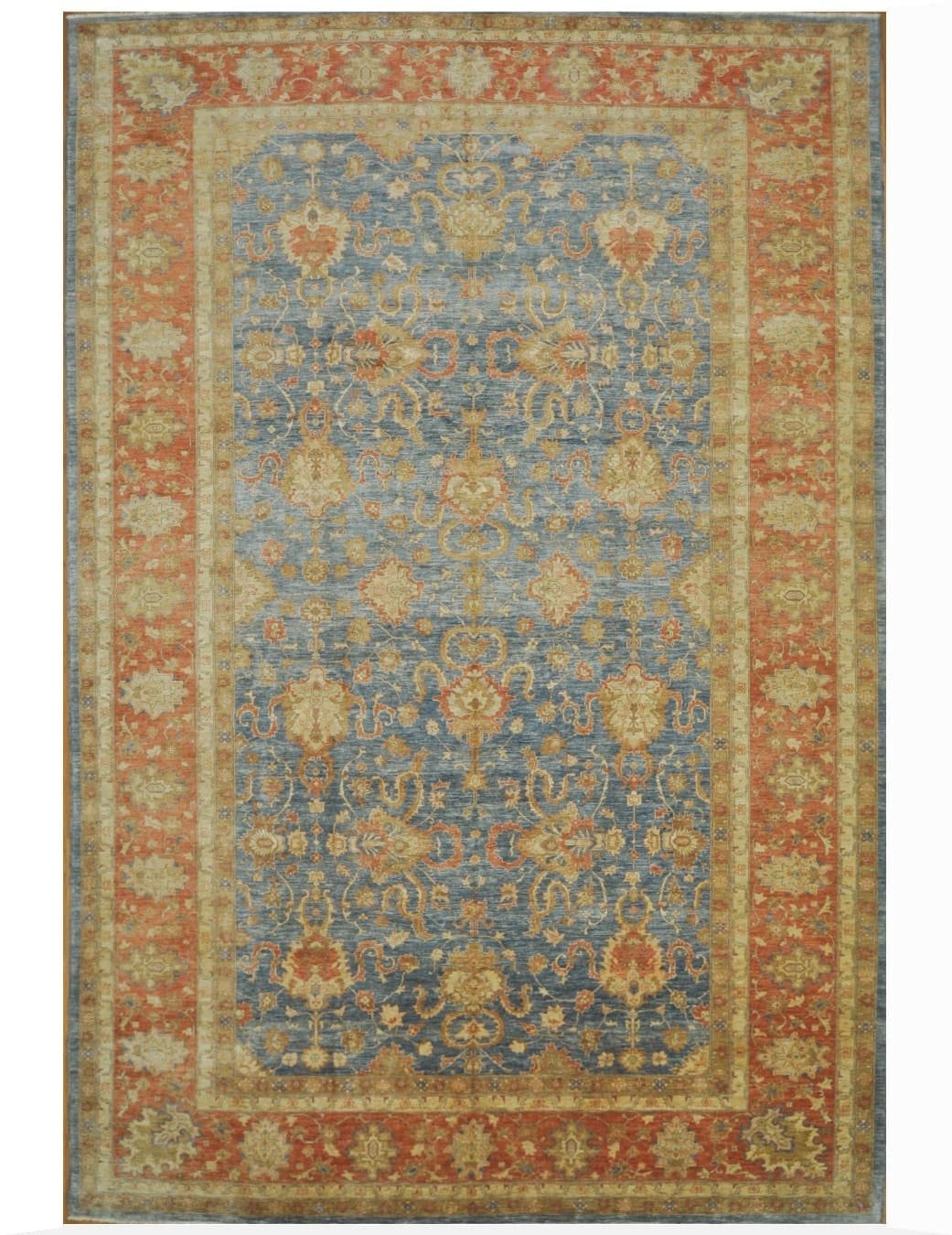 12′ x 18′ Blue Fine Hand-Knotted Pakistani Sultanabad Design Rug – Traditional Wool