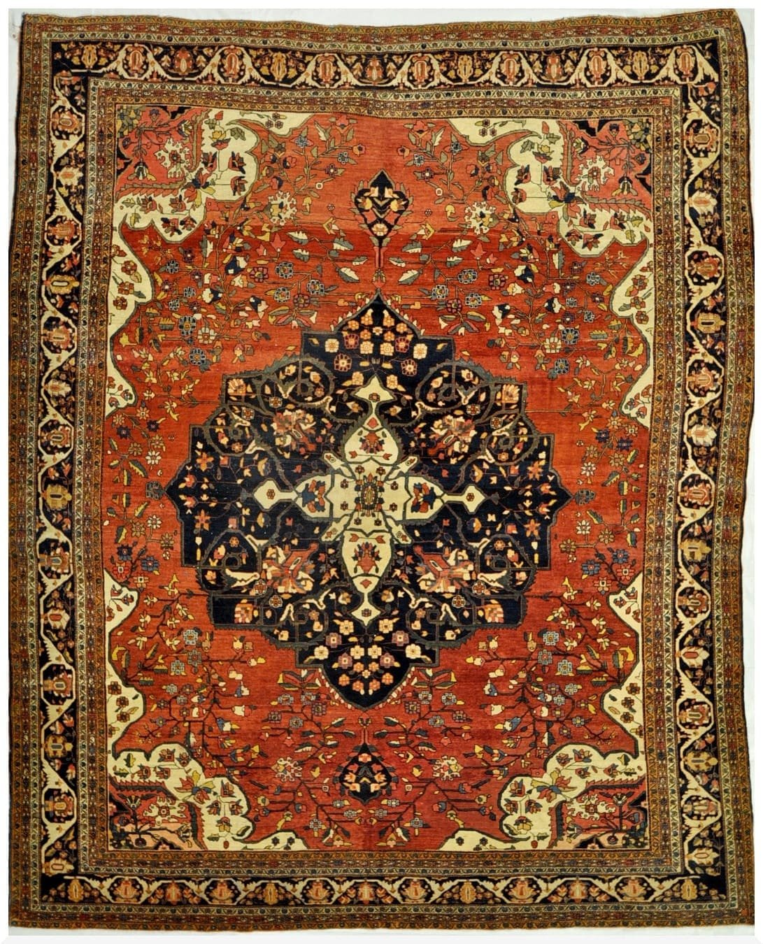10′ x 12′ Red Fine Hand-Knotted Persian Antique Sarouk Farahan Rug – Traditional Wool