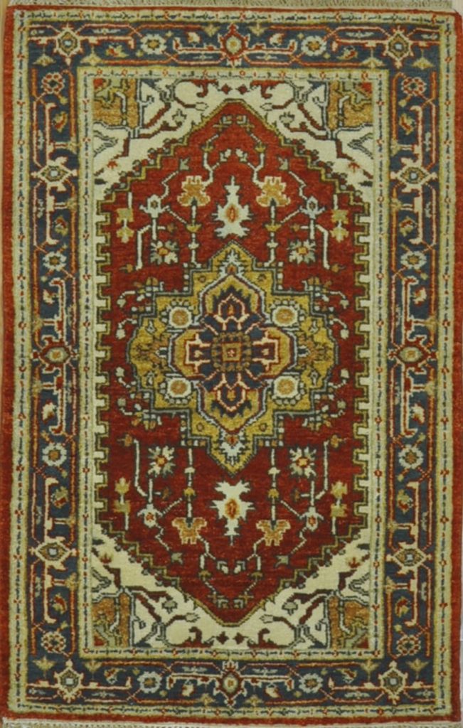 3′ x 5′ Red Fine Hand-Knotted Indian Serapi Design Rug – Traditional Wool