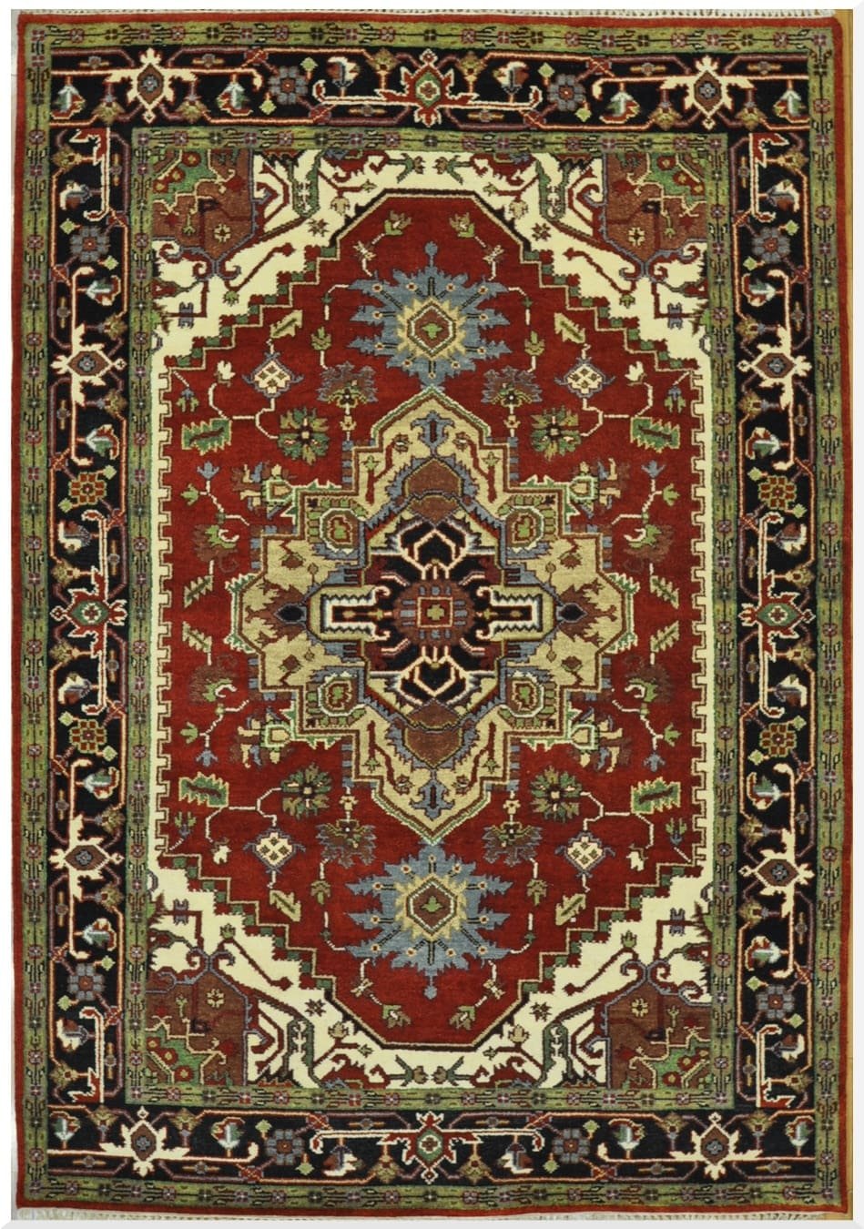 6′ x 9′ Red Fine Hand-Knotted Indian Serapi Design Rug – Traditional Wool
