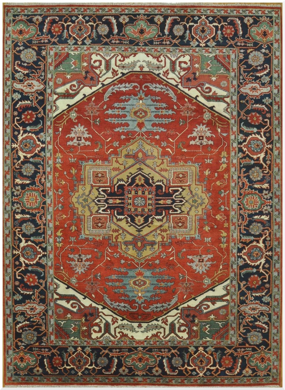 10′ x 14′ Red Fine Hand-Knotted Indian Serapi Design Rug – Traditional Wool