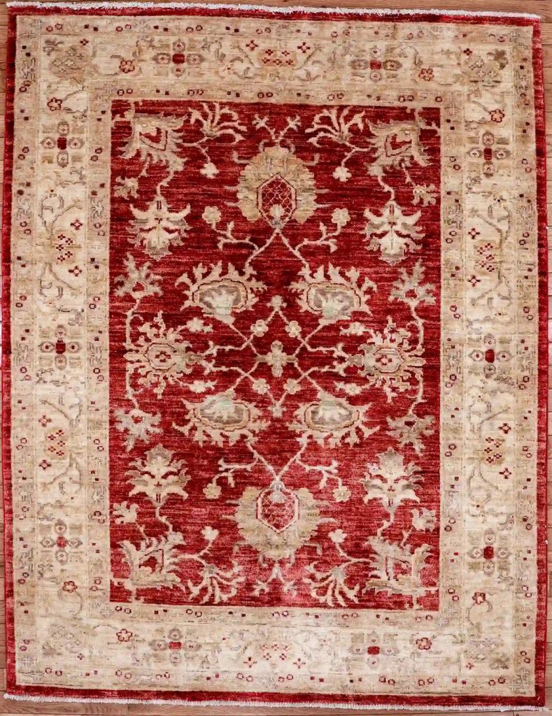 4′ x 6′ Red Fine Hand-Knotted Pakistan Sultanabad Rug – Traditional Wool