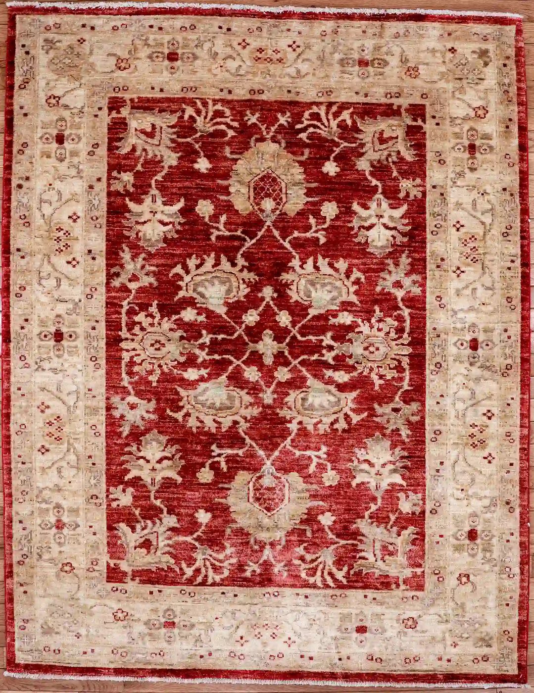 4′ x 6′ Red Fine Hand-Knotted Pakistan Sultanabad Rug – Traditional Wool