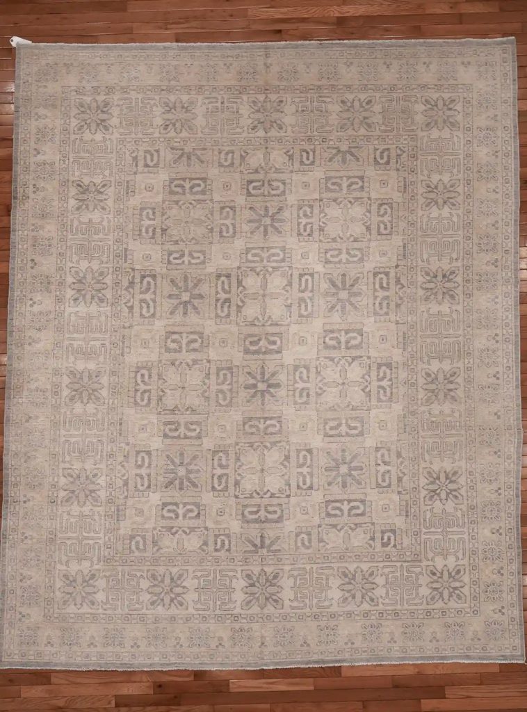 9′ x 10′ Beige Fine Hand-Knotted Afghan Oushak Rug – Traditional Wool