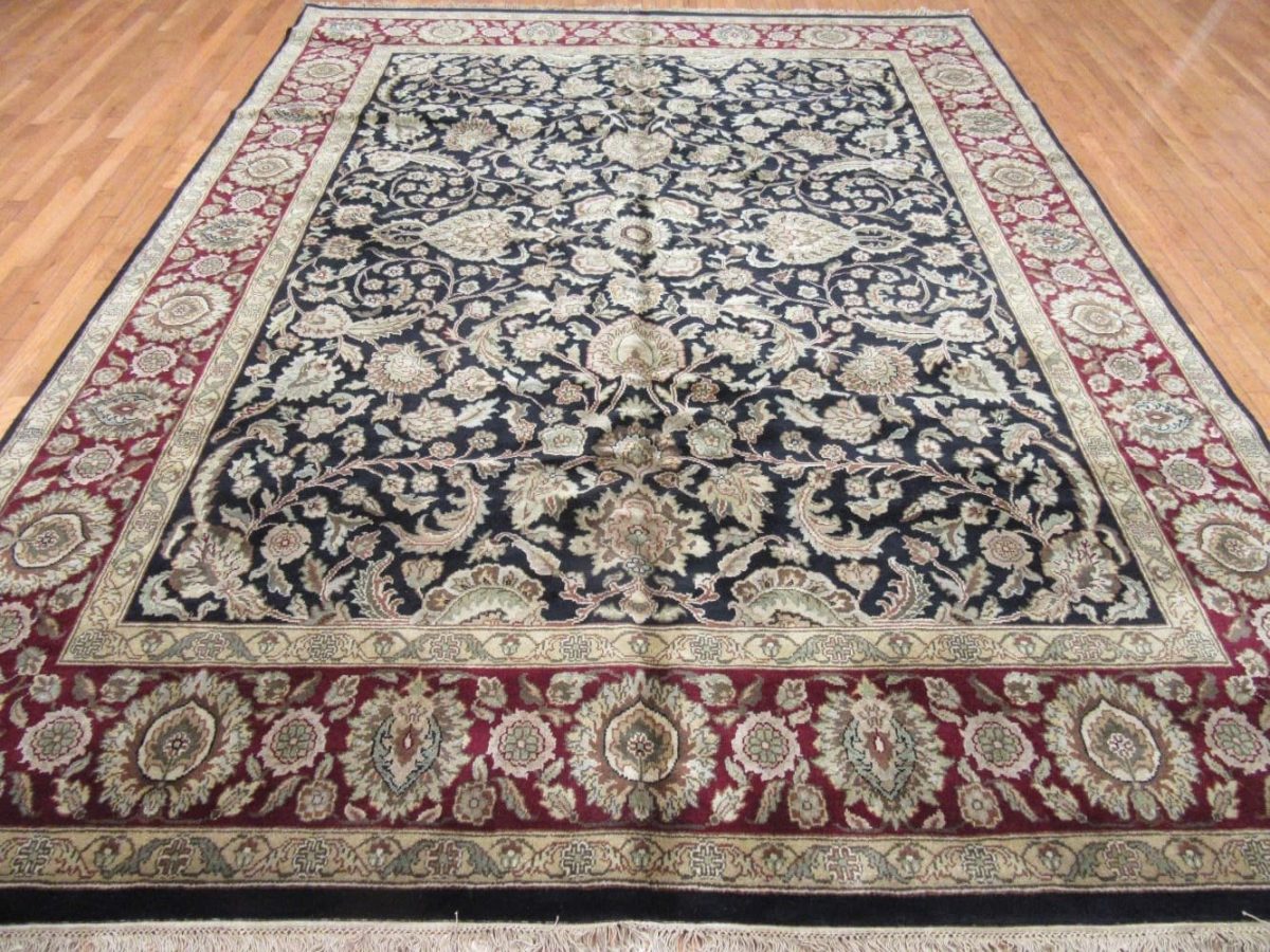 9′ x 12′ Handmade India Oriental Rug – Black & Burgundy