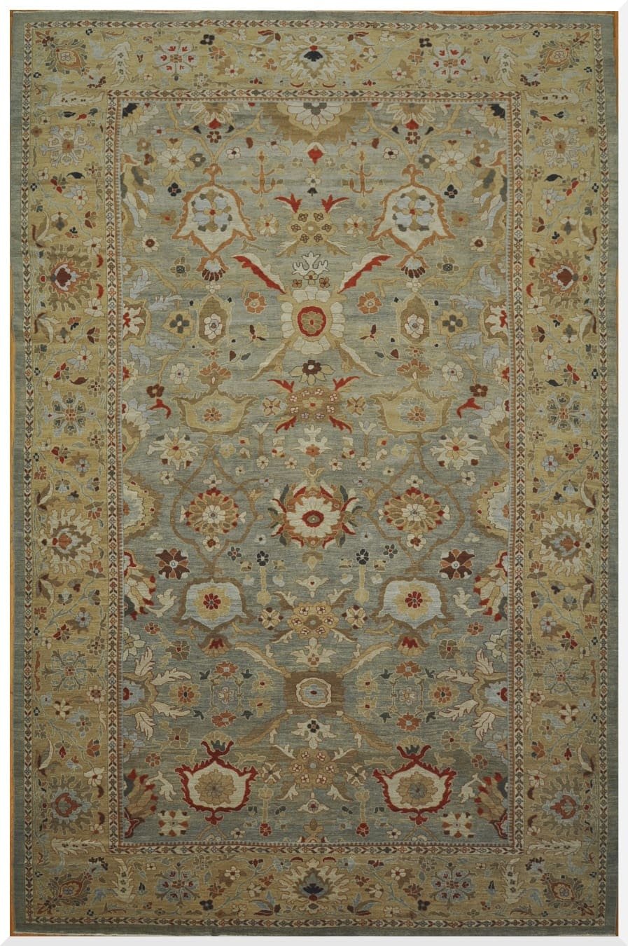 13′ x 21′ Pale Blue Fine Hand-Knotted Turkish Antique-Look Sultanabad Rug – Traditional Wool