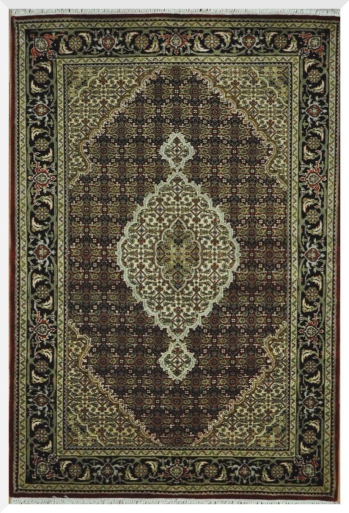 4′ x 6′ Black Fine Hand-Knotted India Tabriz Persian Design Rug – Traditional Wool