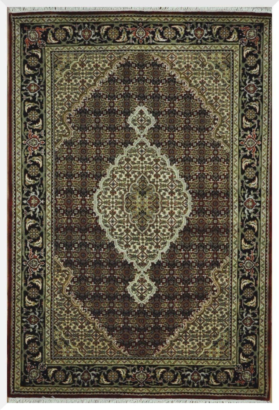 4′ x 6′ Black Fine Hand-Knotted India Tabriz Persian Design Rug – Traditional Wool