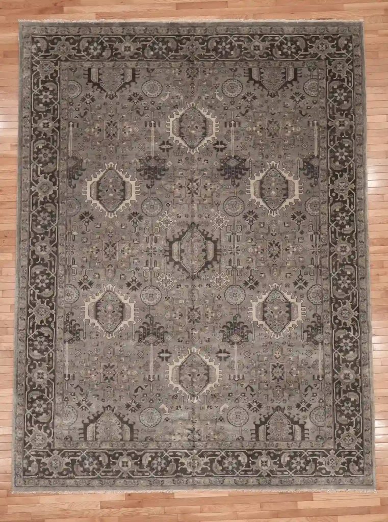 9′ x 12′ Gray Fine Hand-Knotted Indian Karajeh Rug – Traditional Wool