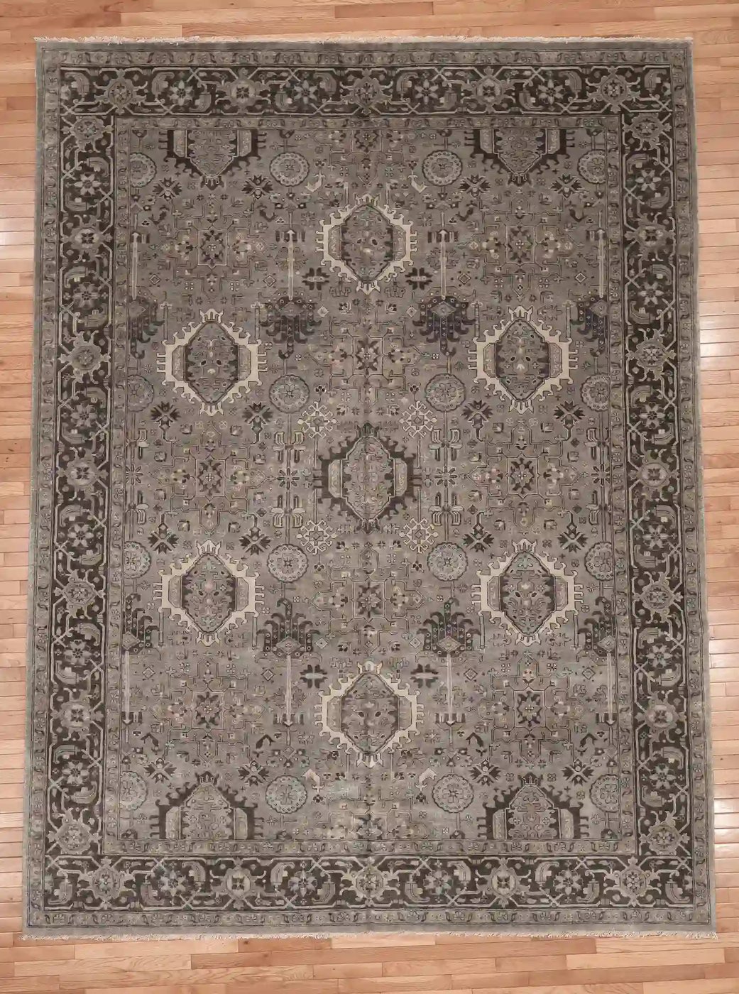 9′ x 12′ Gray Fine Hand-Knotted Indian Karajeh Rug – Traditional Wool 9′ x 12′ Gray Fine Hand-Knotted Indian Karajeh Rug – Traditional Wool