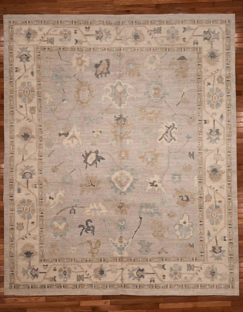 8′ x 10′ Beige Fine Hand-Knotted Afghan Oushak Rug – Traditional Wool