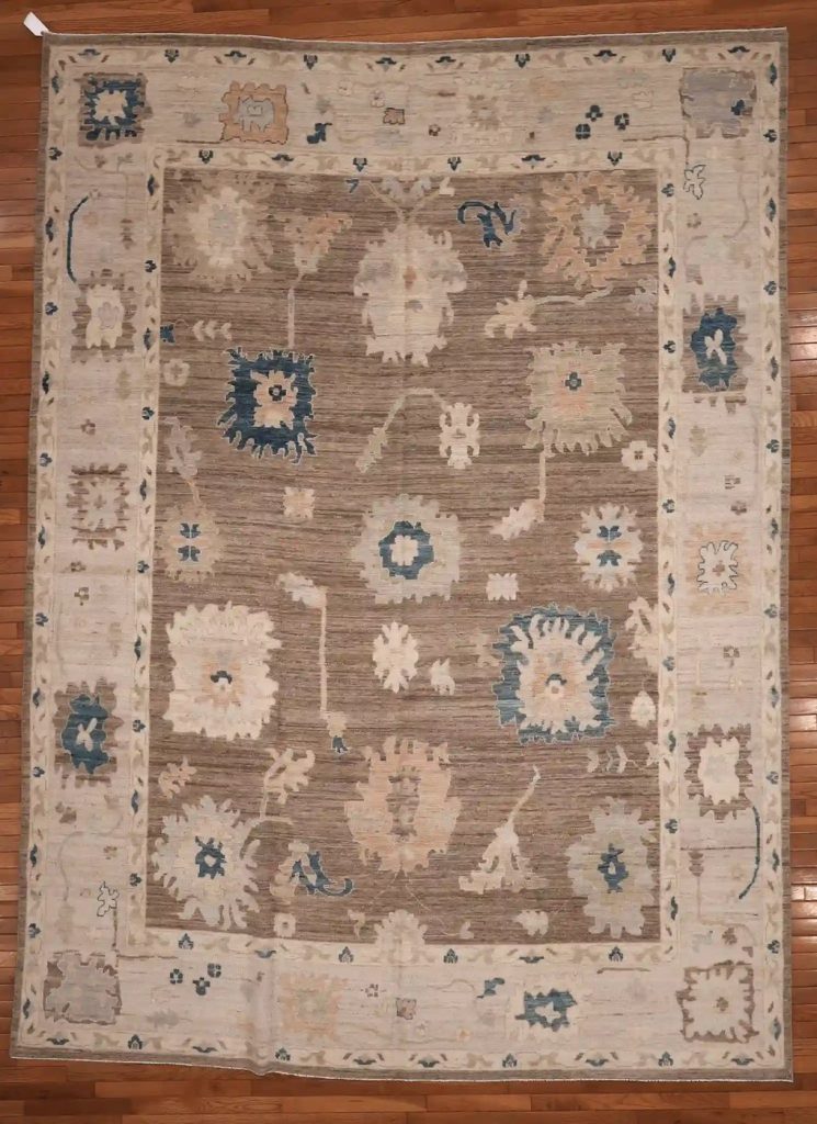 9′ x 12′ Beige Fine Hand-Knotted Turkish Oushak Rug – Traditional Wool