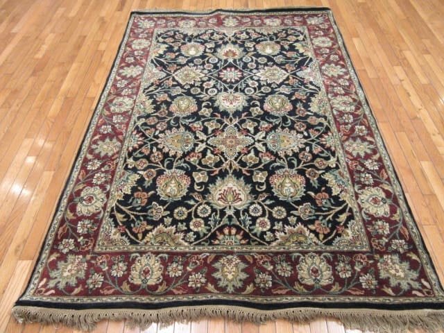 5′ x 7′ Black Fine Hand-Knotted New India Tabriz Design Rug – Traditional Wool