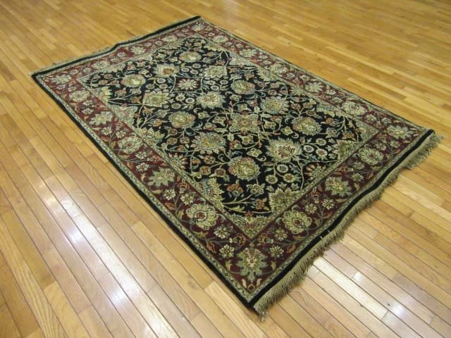 5′ x 7′ Black Fine Hand-Knotted New India Tabriz Design Rug – Traditional Wool